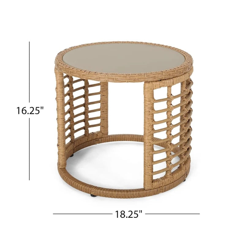 Set da salotto moderno e boho in vimini per interni con tavolino laterale