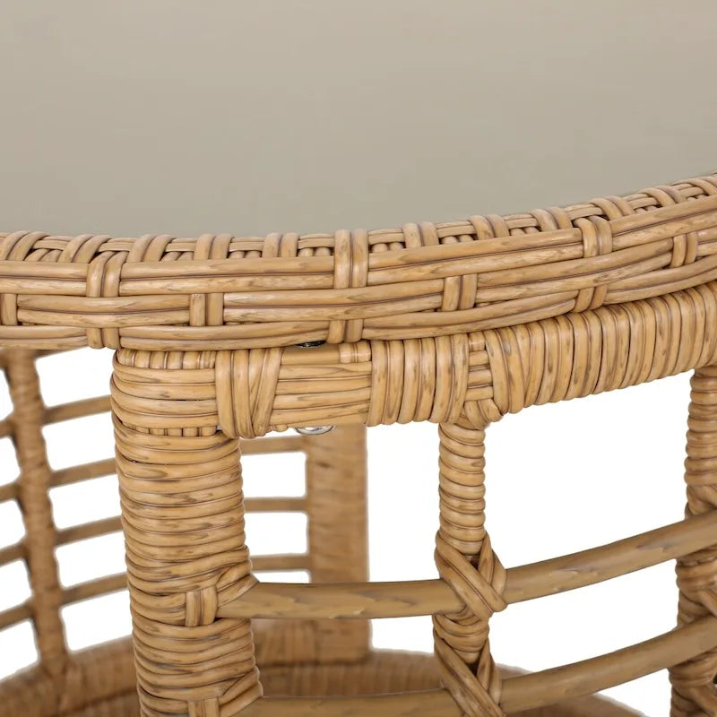Set da salotto moderno e boho in vimini per interni con tavolino laterale