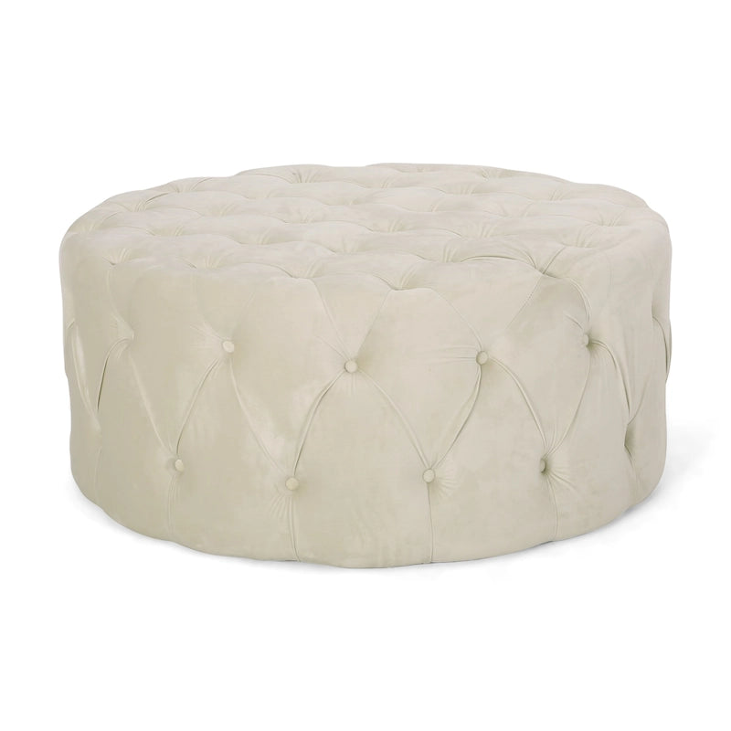 Pouf rotondo trapuntato in velluto Orla Modern Glam di Christopher Knight Home