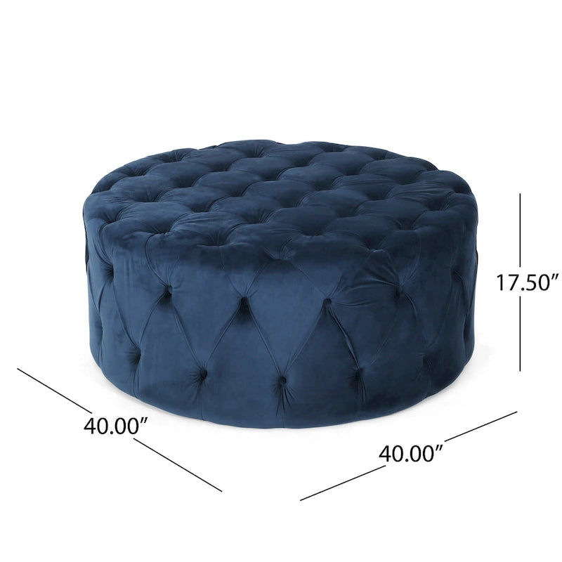 Pouf rotondo trapuntato in velluto Orla Modern Glam di Christopher Knight Home