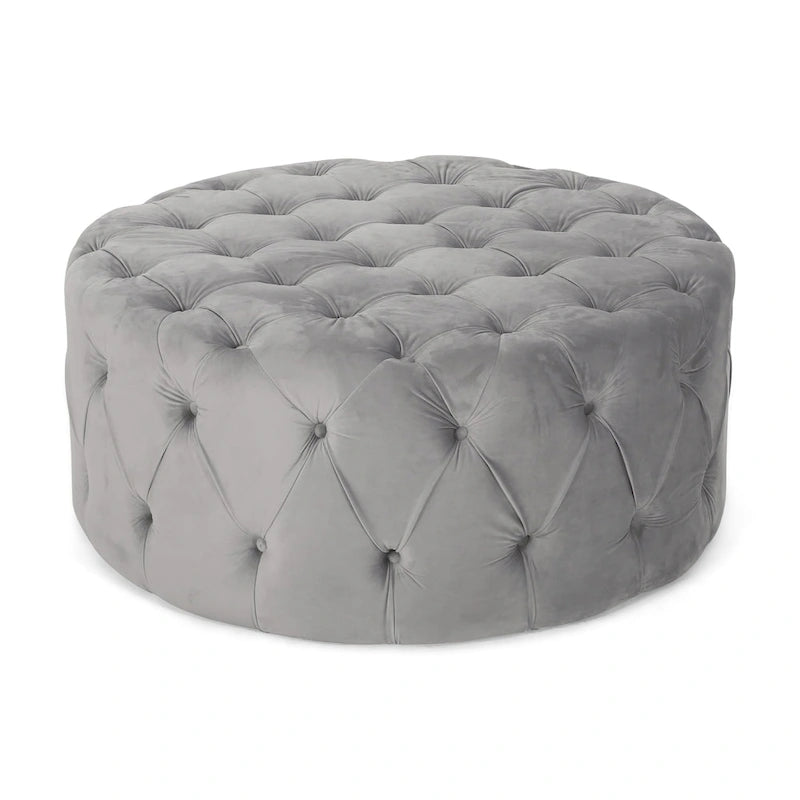 Pouf rotondo trapuntato in velluto Orla Modern Glam di Christopher Knight Home