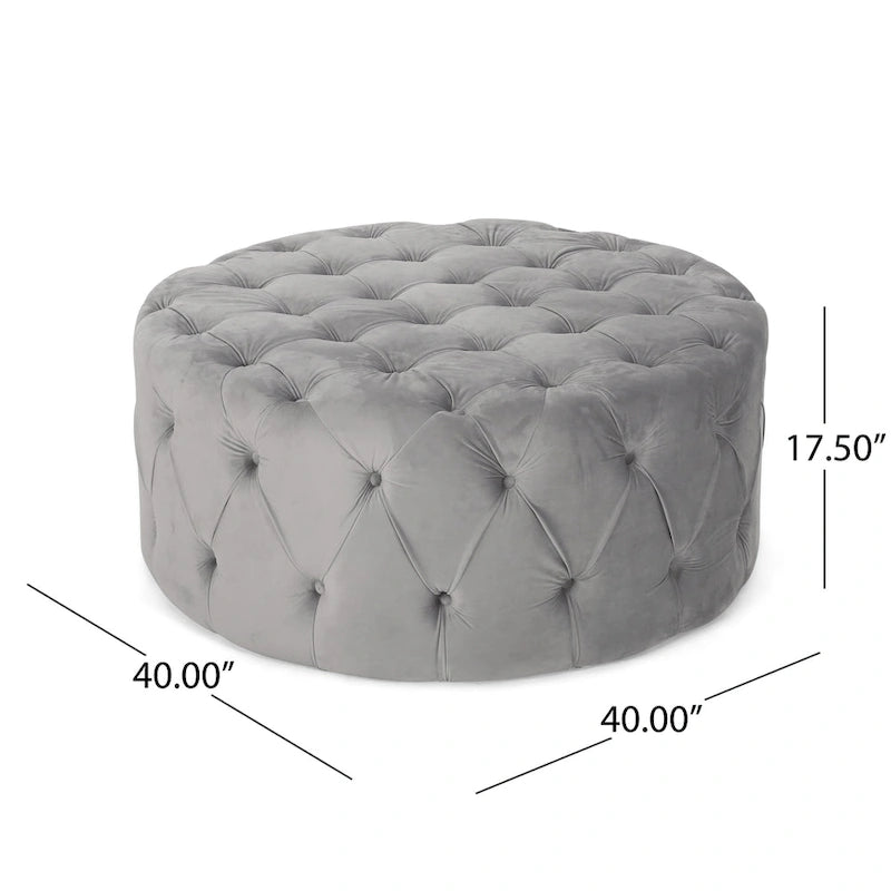 Pouf rotondo trapuntato in velluto Orla Modern Glam di Christopher Knight Home