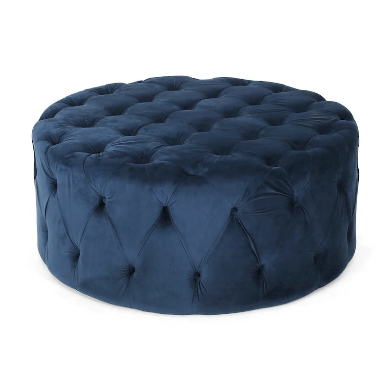 Pouf rotondo trapuntato in velluto Orla Modern Glam di Christopher Knight Home