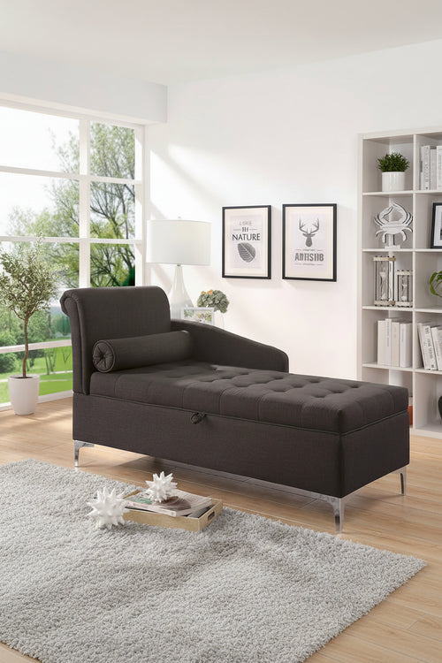 Agra Transitional Grey Fabric Upholstered Buton Tufted Chaise by Furniture of America