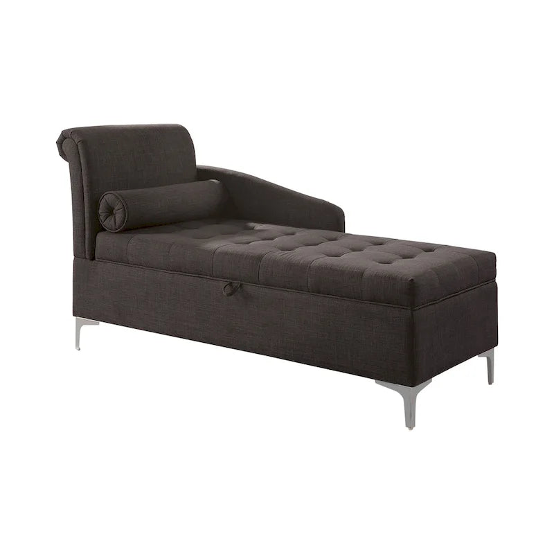 Chaise longue Agra imbottita in tessuto grigio con bottoni trapuntati