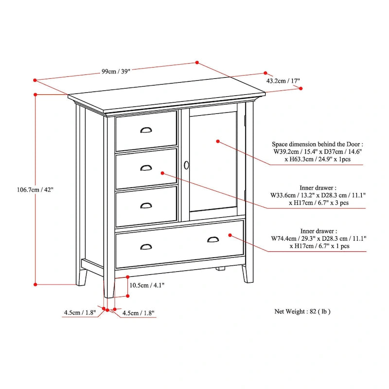 Armadietto con spazio di archiviazione medio Mansfield in legno massello, stile transizionale, larghezza 39 pollici - 39L x 17P x 42A
