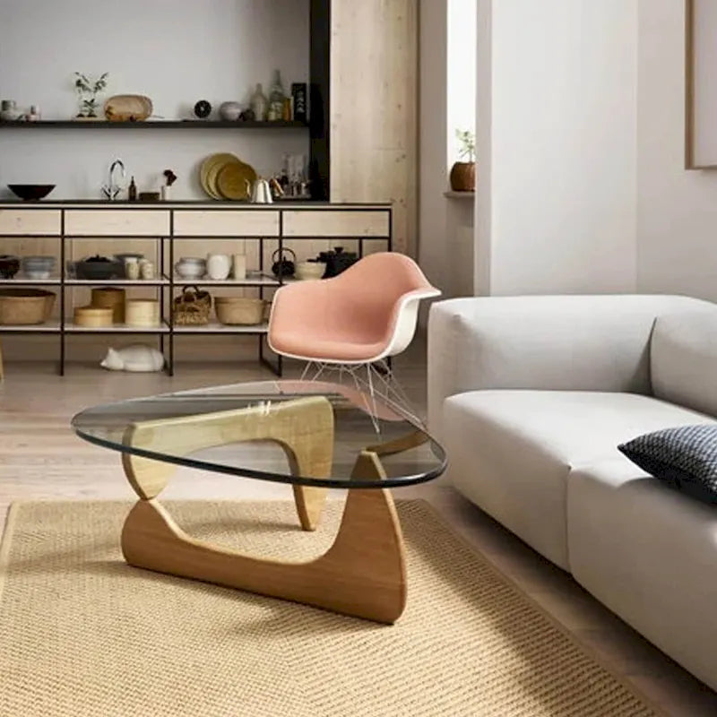 Mid-Century Modern Triangle Tempered Glass Coffee Table