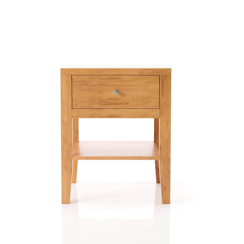 Comodino in Legno Massello Mid-Century Modern con 1 Cassetto
