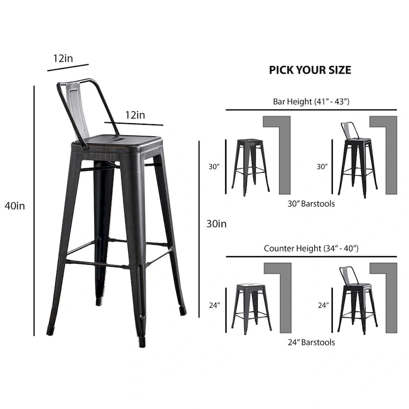 Set di 2 sgabelli da bar in metallo da 76 cm