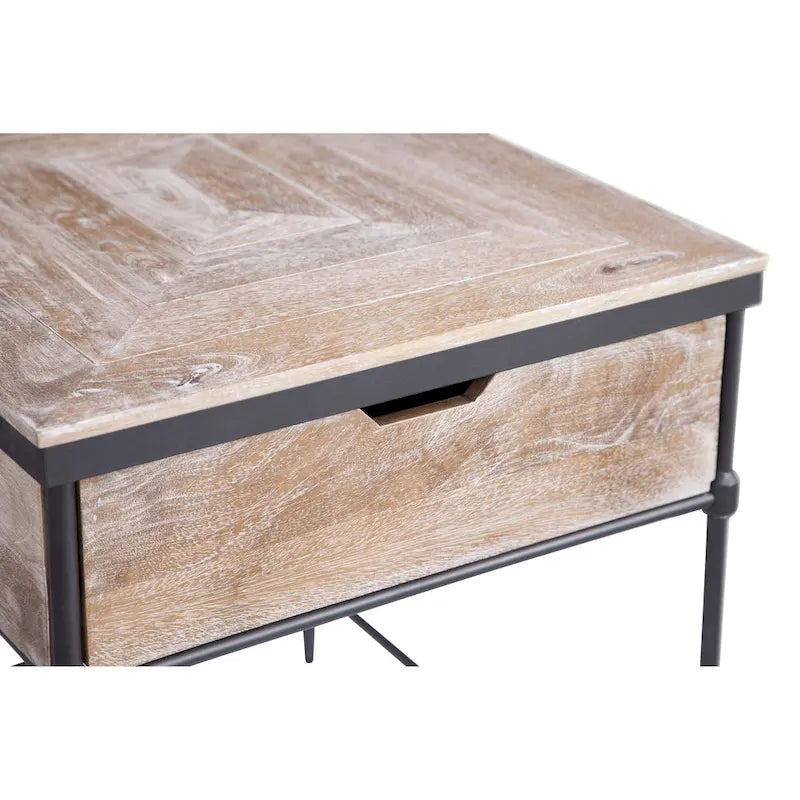 Tavolino quadrato Fenway Mango con ripiano in legno massello