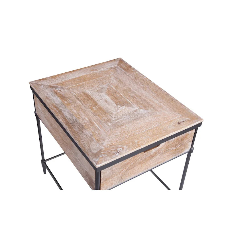 Tavolino quadrato Fenway Mango con ripiano in legno massello