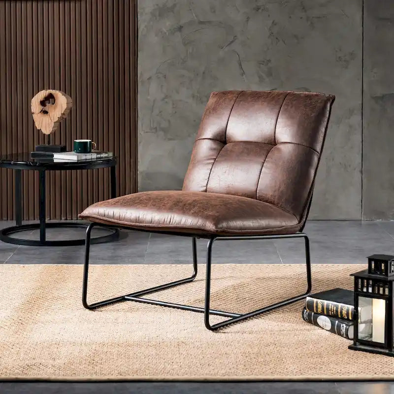 Poltrona senza braccioli in tessuto scamosciato stile Mid-Century