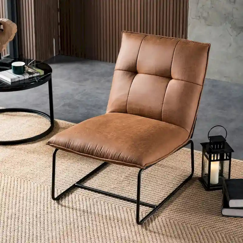 Poltrona senza braccioli in tessuto scamosciato stile Mid-Century