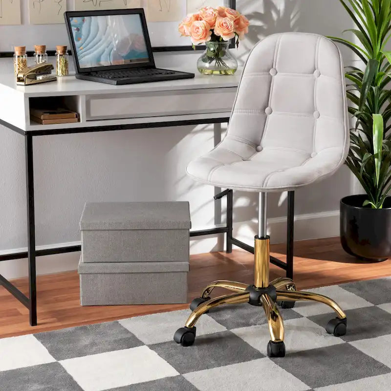 Kabira Contemporary Glam and Luxe Velvet Fabric and Gold Metal Swivel Office chair