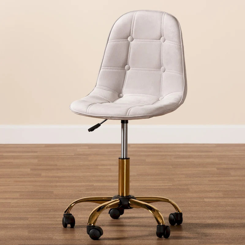 Sedia da ufficio girevole in velluto e metallo dorato, stile Glam contemporaneo