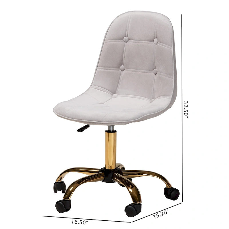 Sedia da ufficio girevole in velluto e metallo dorato, stile Glam contemporaneo