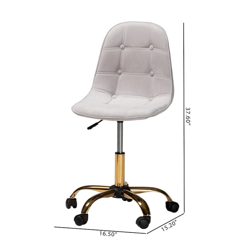 Sedia da ufficio girevole in velluto e metallo dorato, stile Glam contemporaneo
