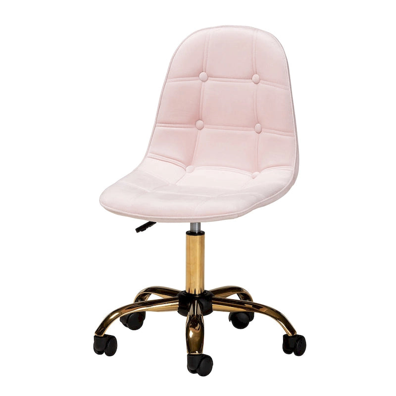 Sedia da ufficio girevole in velluto e metallo dorato, stile Glam contemporaneo