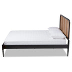 Letto a piattaforma Mid-Century Modern in legno e rattan sintetico - Antracite