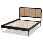 Letto a piattaforma Mid-Century Modern in legno e rattan sintetico - Antracite