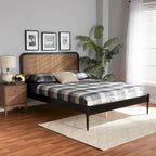 Letto a piattaforma Mid-Century Modern in legno e rattan sintetico - Antracite