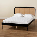 Letto a piattaforma Mid-Century Modern in legno e rattan sintetico - Antracite
