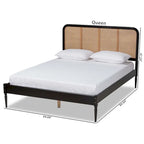 Letto a piattaforma Mid-Century Modern in legno e rattan sintetico - Antracite
