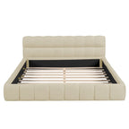 Letto imbottito a piattaforma Queen Size con tessuto spesso, letto a terra con struttura solida, Beige