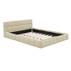 Letto imbottito a piattaforma Queen Size con tessuto spesso, letto a terra con struttura solida, Beige
