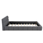 Letto imbottito a piattaforma Queen Size con tessuto spesso, letto a terra con struttura solida, Beige