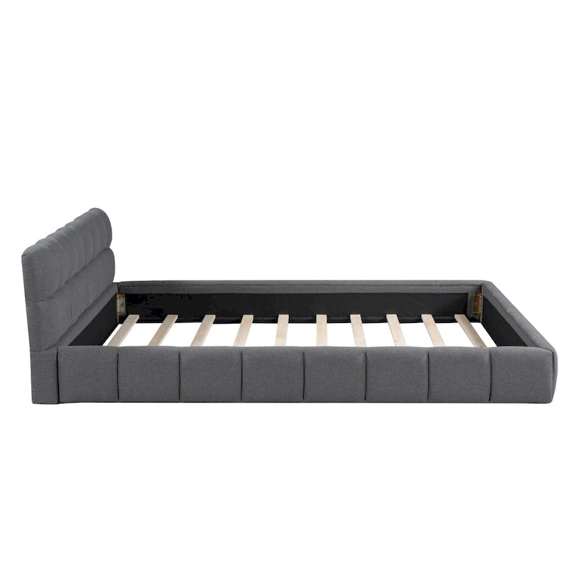 Letto imbottito a piattaforma Queen Size con tessuto spesso, letto a terra con struttura solida, Beige