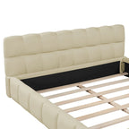 Letto imbottito a piattaforma Queen Size con tessuto spesso, letto a terra con struttura solida, Beige