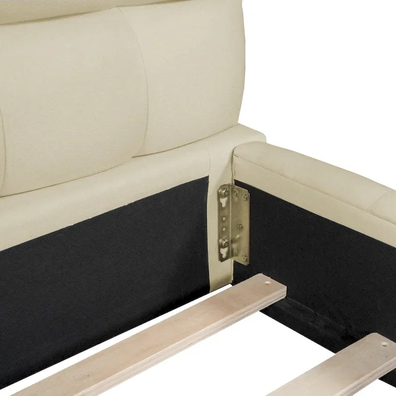 Letto imbottito a piattaforma Queen Size con tessuto spesso, letto a terra con struttura solida, Beige