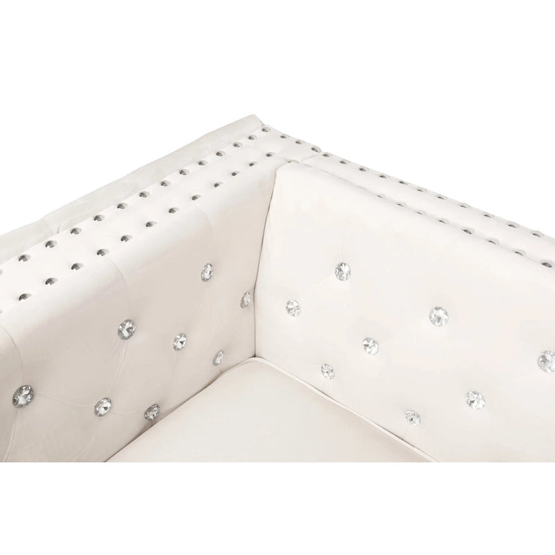 Divano moderno in velluto largo 82,3" con bottoni gioiello, braccioli quadrati capitonné, 2 cuscini inclusi, beige, 4 colori disponibili