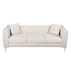 Divano moderno in velluto largo 82,3" con bottoni gioiello, braccioli quadrati capitonné, 2 cuscini inclusi, beige, 4 colori disponibili