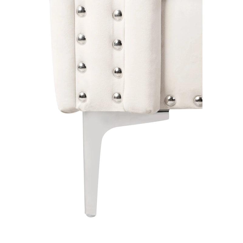 Divano moderno in velluto largo 82,3" con bottoni gioiello, braccioli quadrati capitonné, 2 cuscini inclusi, beige, 4 colori disponibili
