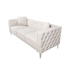 Divano moderno in velluto largo 82,3" con bottoni gioiello, braccioli quadrati capitonné, 2 cuscini inclusi, beige, 4 colori disponibili