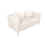 Divano moderno in velluto largo 82,3" con bottoni gioiello, braccioli quadrati capitonné, 2 cuscini inclusi, beige, 4 colori disponibili