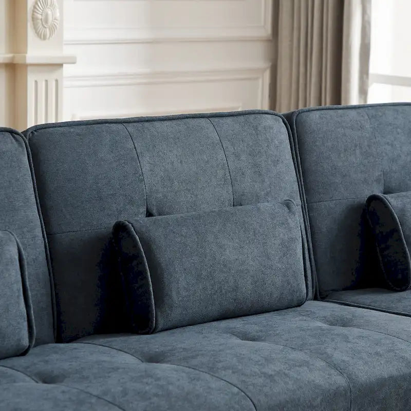 Divano moderno in velluto largo 82,3" con bottoni gioiello, braccioli quadrati capitonné, 2 cuscini inclusi, beige, 4 colori disponibili