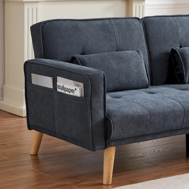 Divano moderno in velluto largo 82,3" con bottoni gioiello, braccioli quadrati capitonné, 2 cuscini inclusi, beige, 4 colori disponibili