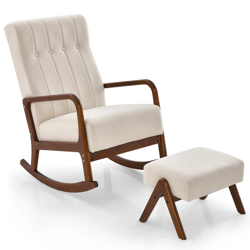 Costway Rocking Chair with Ottoman Upholstered Fabric Glider Rocker - See Details