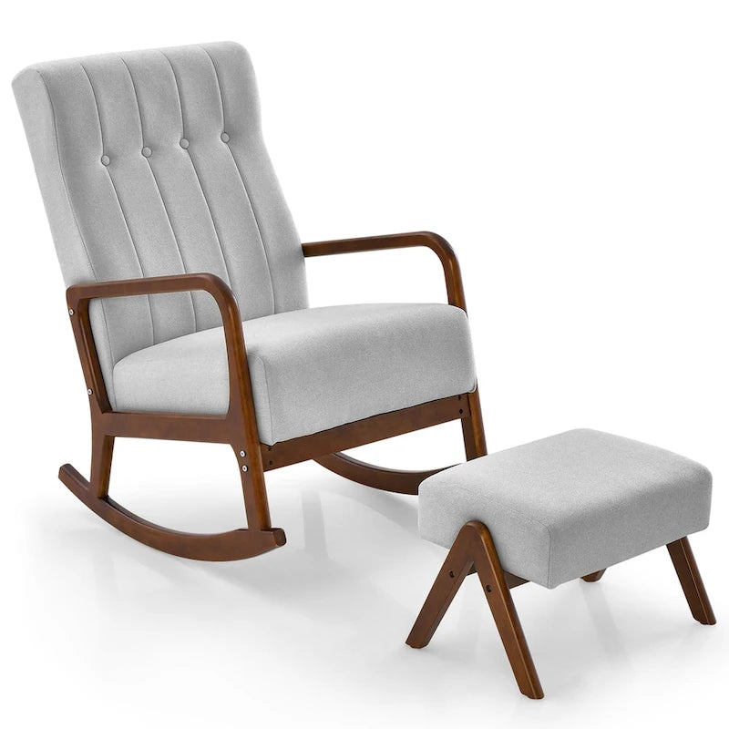 Sedia a Dondolo con Poggiapiedi, Tessuto Imbottito, Modello Glider Rocker