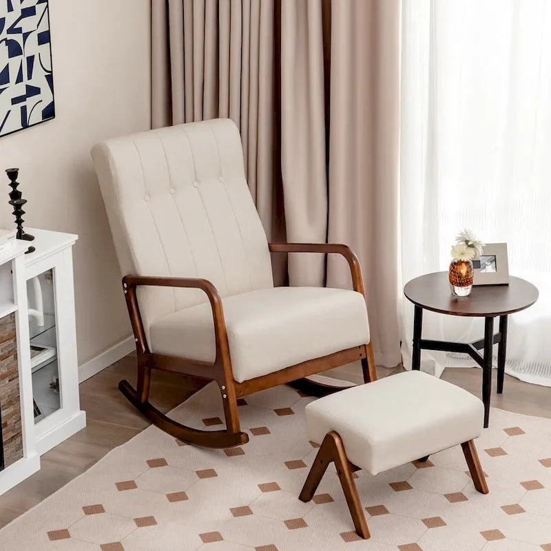 Sedia a Dondolo con Poggiapiedi, Tessuto Imbottito, Modello Glider Rocker