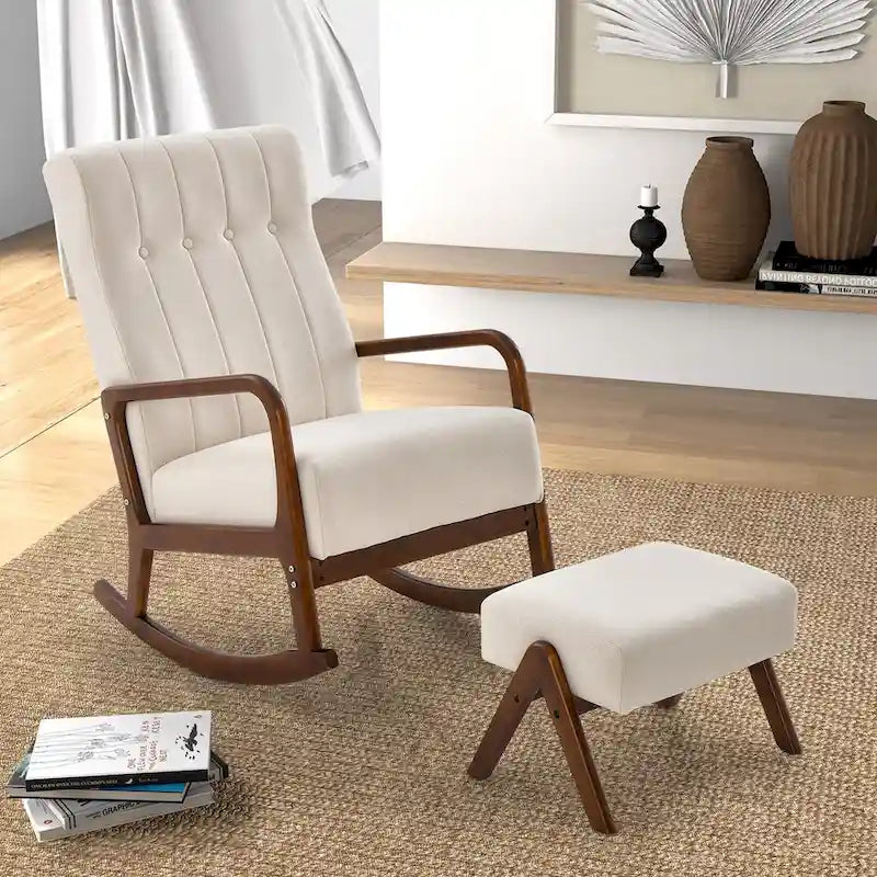 Sedia a Dondolo con Poggiapiedi, Tessuto Imbottito, Modello Glider Rocker