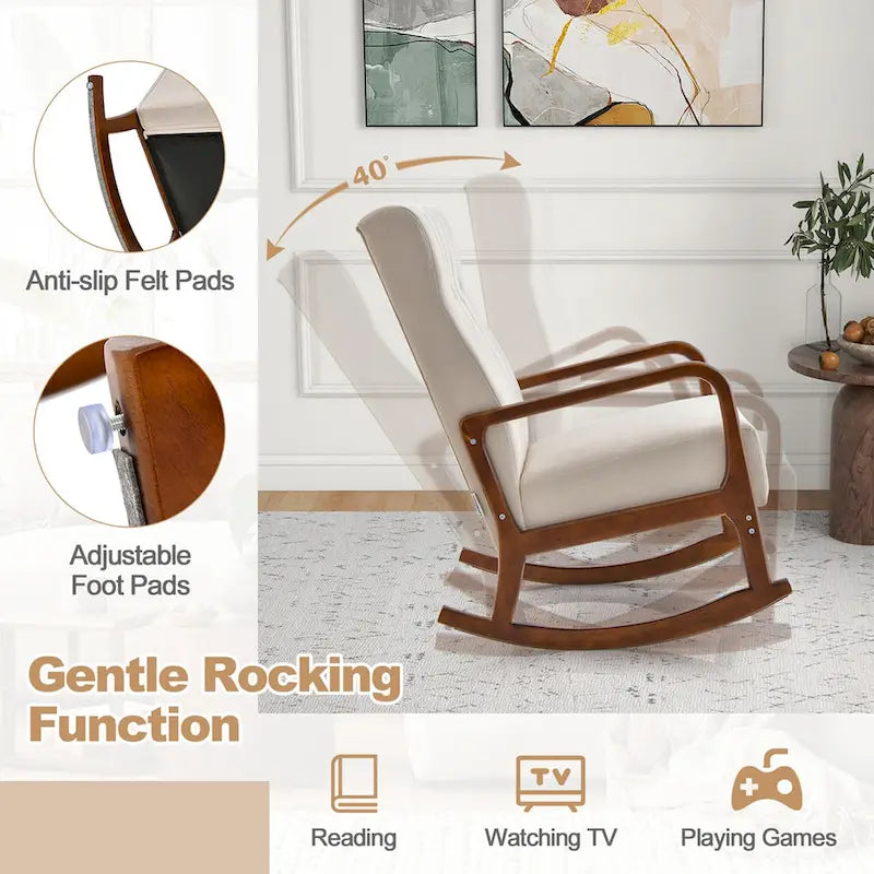 Sedia a Dondolo con Poggiapiedi, Tessuto Imbottito, Modello Glider Rocker