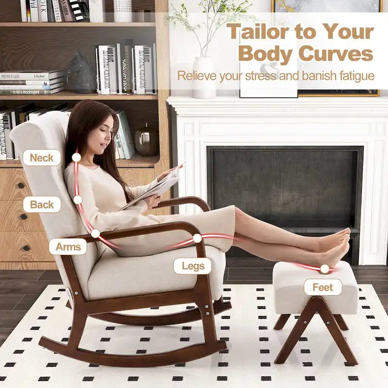 Sedia a Dondolo con Poggiapiedi, Tessuto Imbottito, Modello Glider Rocker