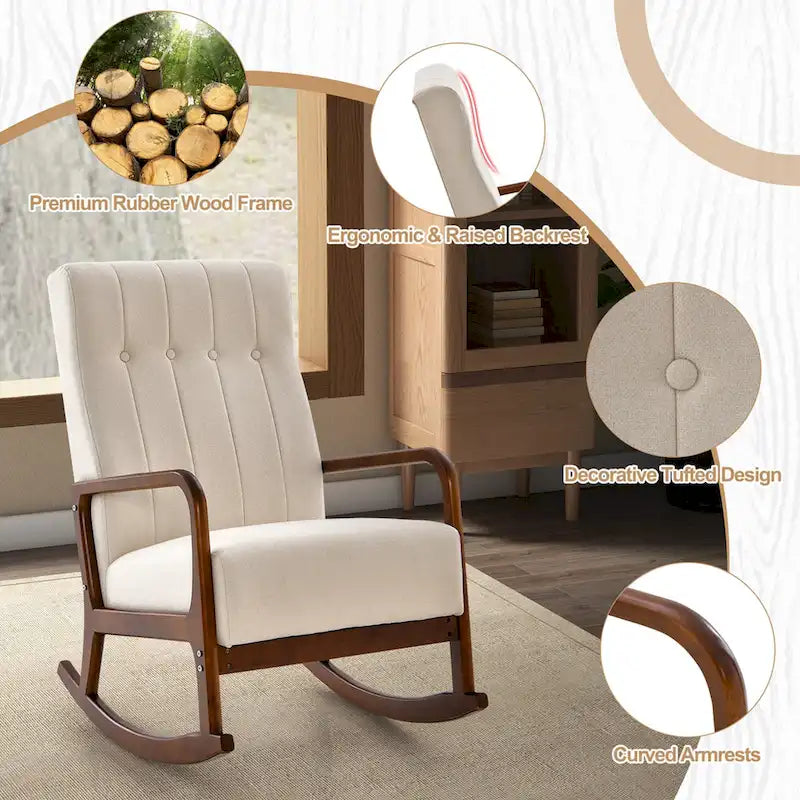 Sedia a Dondolo con Poggiapiedi, Tessuto Imbottito, Modello Glider Rocker