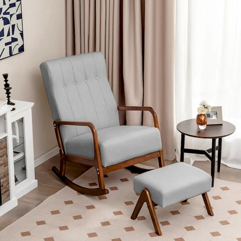Sedia a Dondolo con Poggiapiedi, Tessuto Imbottito, Modello Glider Rocker