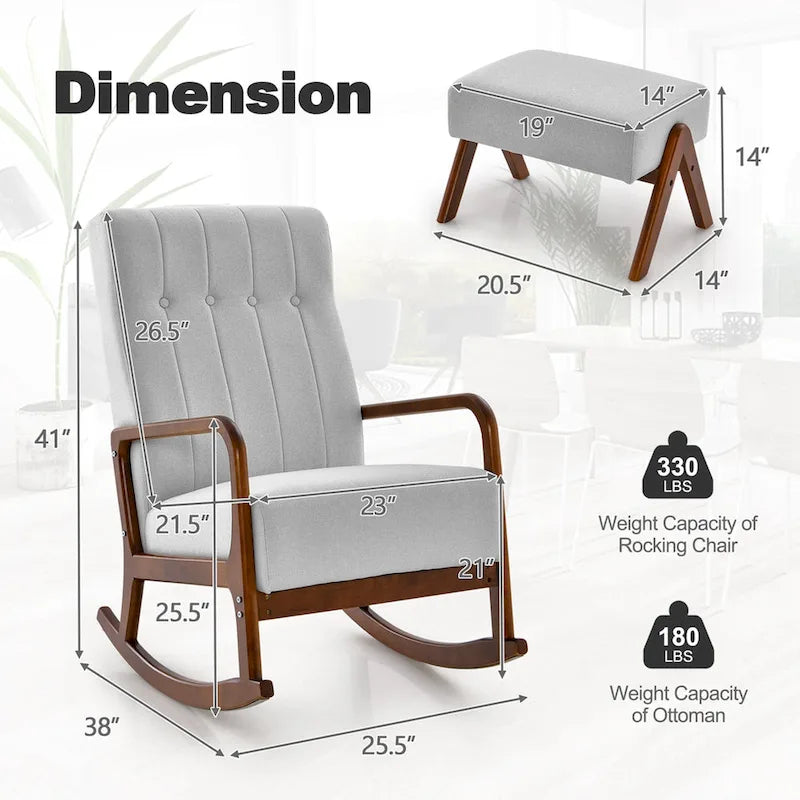 Sedia a Dondolo con Poggiapiedi, Tessuto Imbottito, Modello Glider Rocker