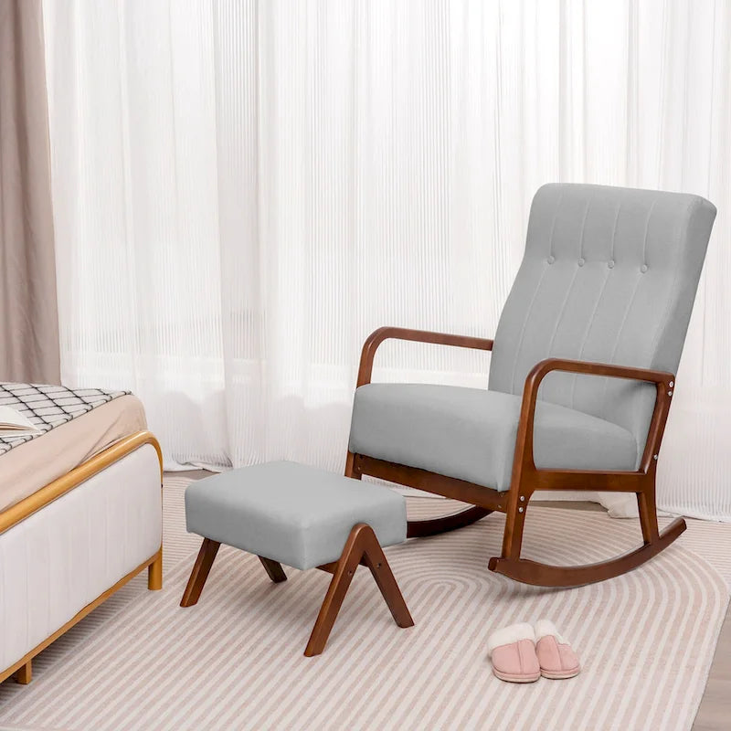 Sedia a Dondolo con Poggiapiedi, Tessuto Imbottito, Modello Glider Rocker